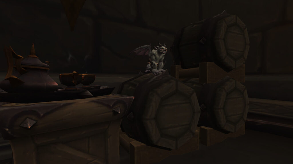 WoW gargoyle sitting on barrels
